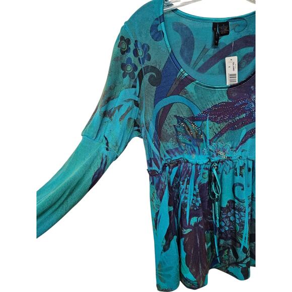 New Directions Babydoll Top Sz S Fairy Grunge Boho Witchy Renaissance Beaded - Picture 2 of 10